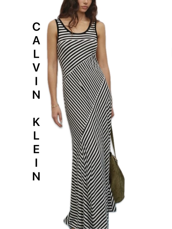 Calvin Klein Dresses & Skirts - Calvin Klein Black & White Striped Sleeveless Maxi Dress 🔥 - Size Medium